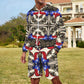Men's Patriotic Stars & Cross Kaleidoscope Pattern All-Over Print Lightweight Sun Hoodie & Shorts Set