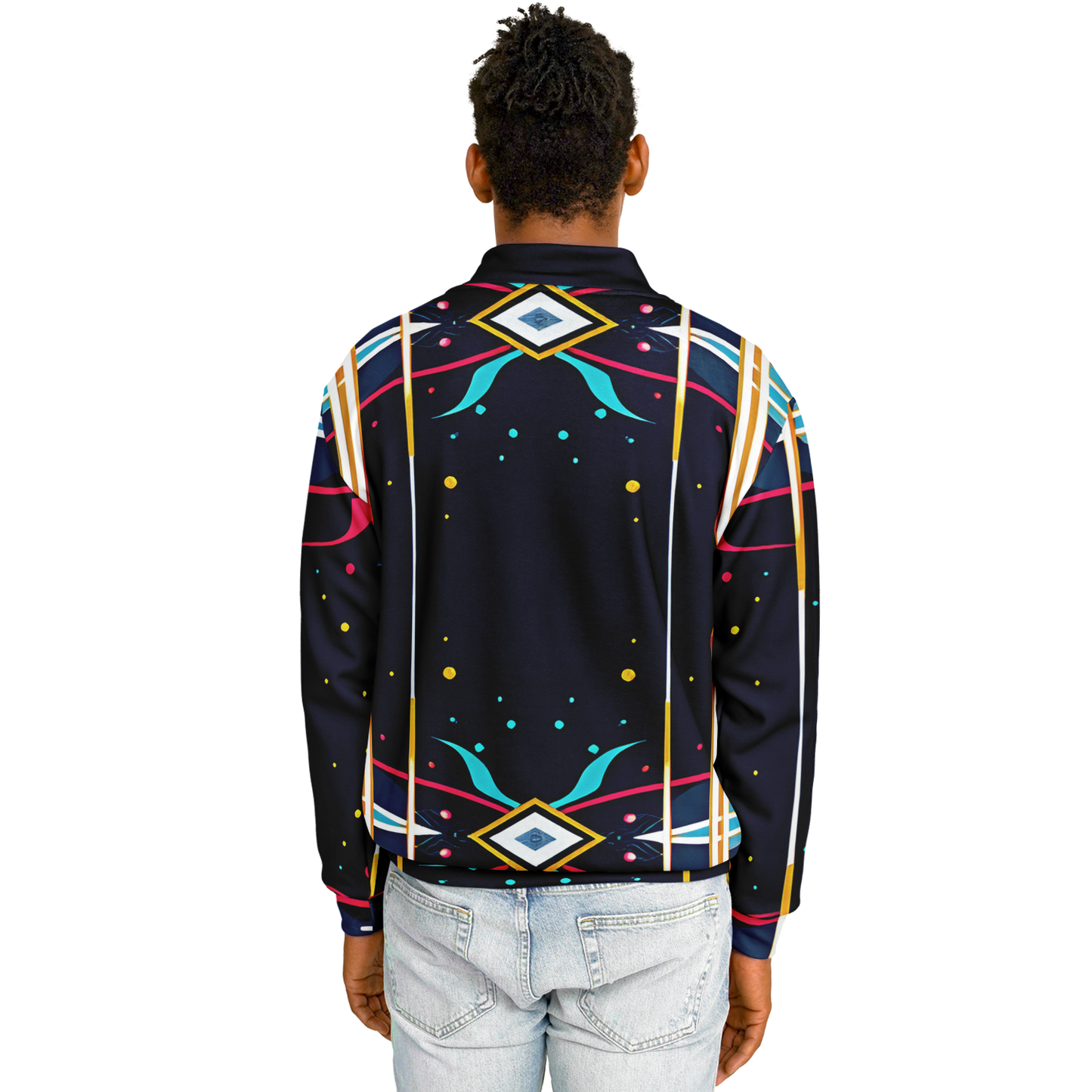 Men's Abstract Neon Geometry Pattern Design All Over Print Baseball Jacket