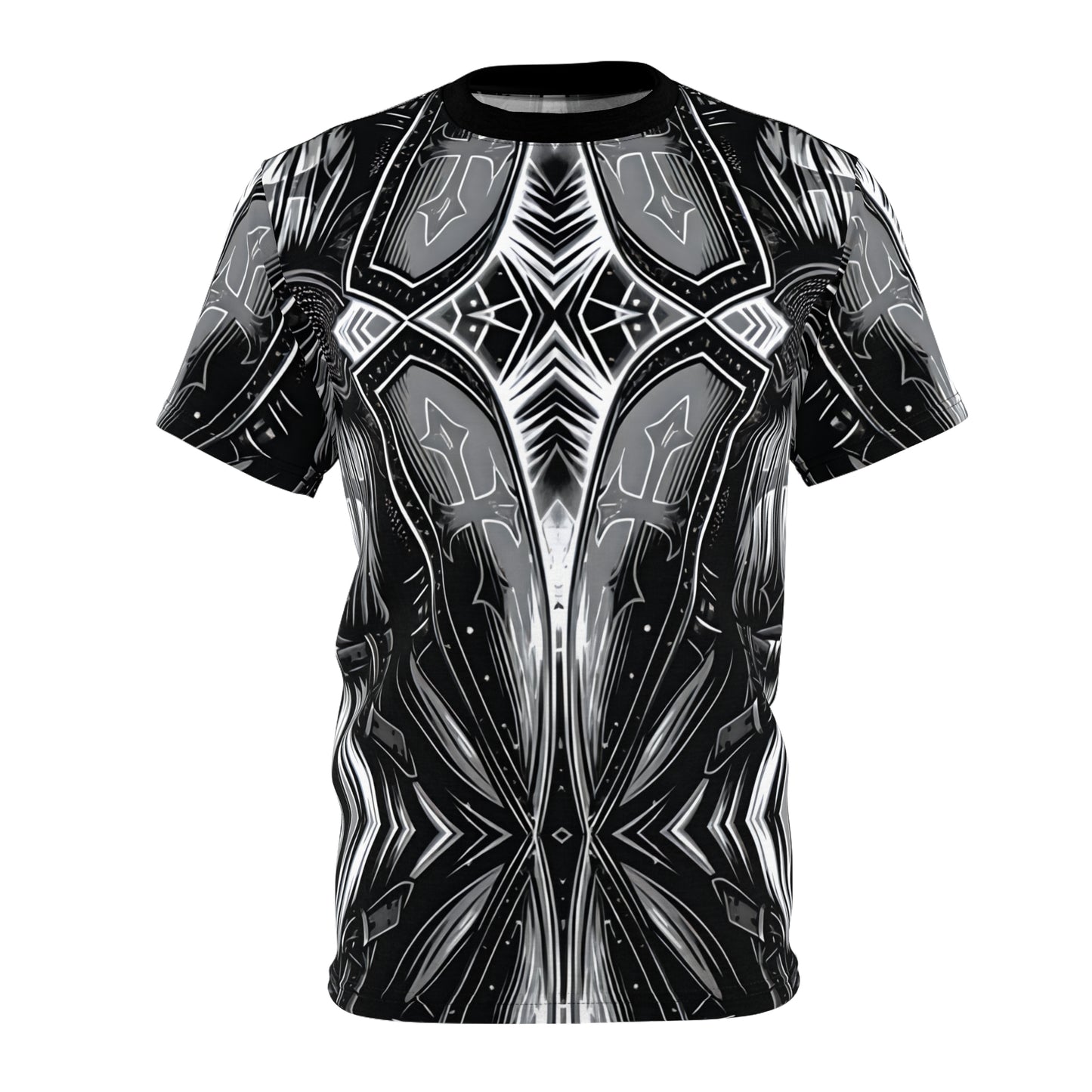 Men's Black & Silver Symmetry Pattern All-Over Print Tee