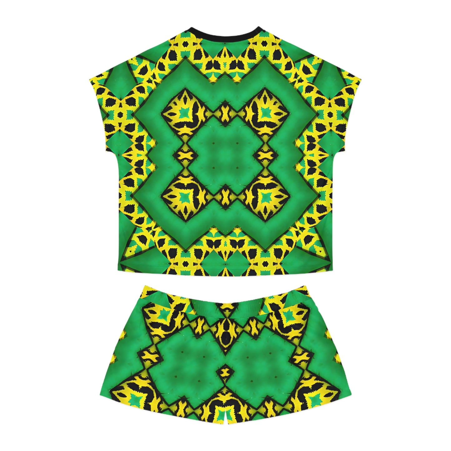 Women's Green & Yellow Kaleidoscope Short Pajama Set