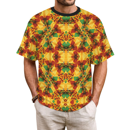 Men's Vibrant African Kente Geometric Pattern All Over Print Ribbed Collar T-Shirt