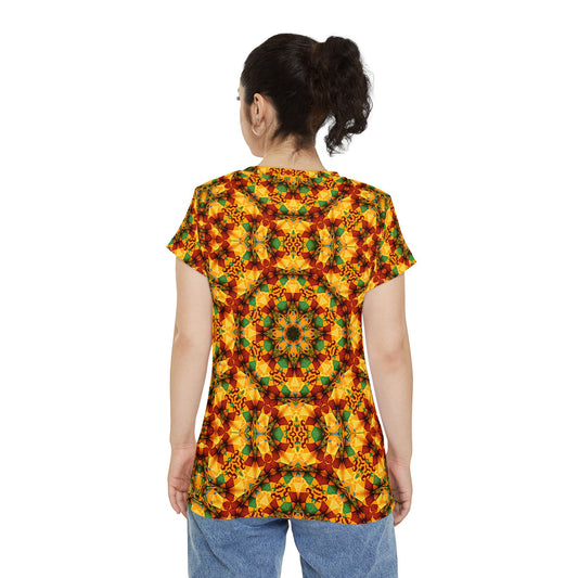 Women's Vibrant Geometric Short Sleeve All-Over Print Shirt