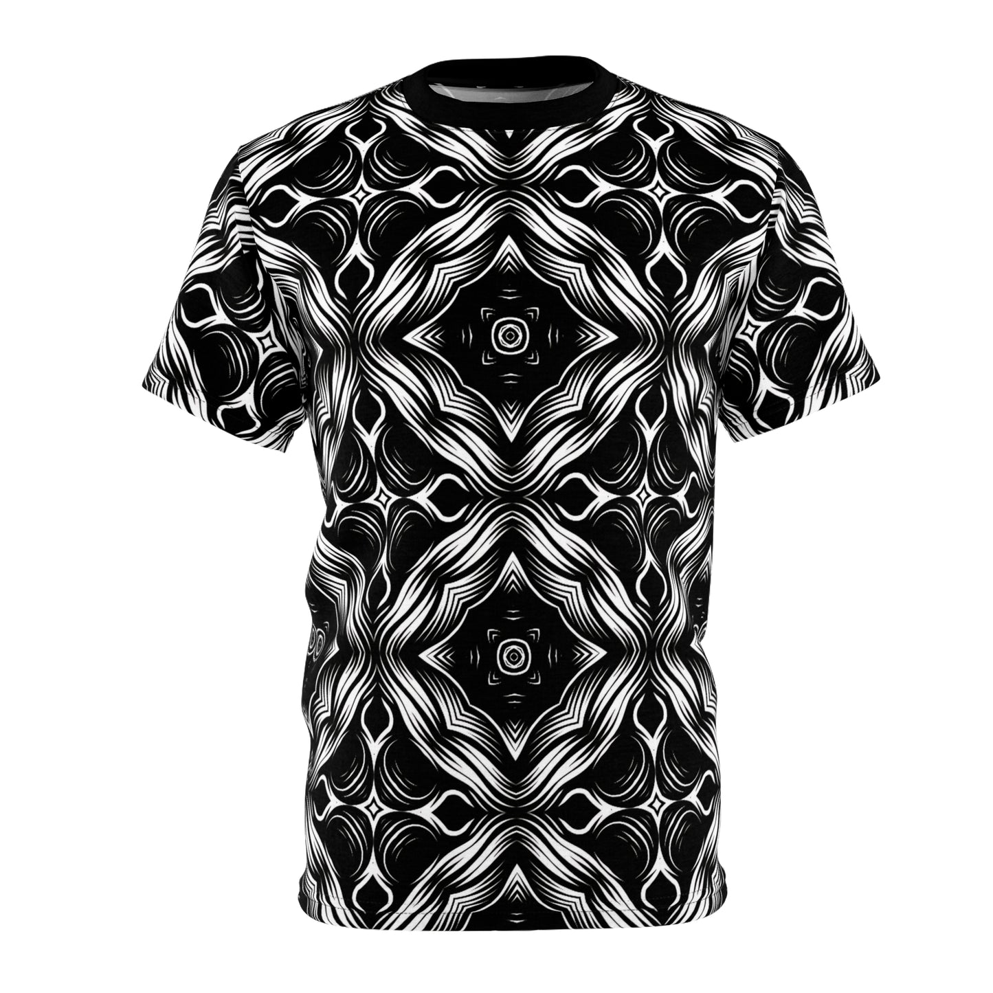 Men's Black & White Kaleidoscope Pattern All-Over Print Graphic Shirt