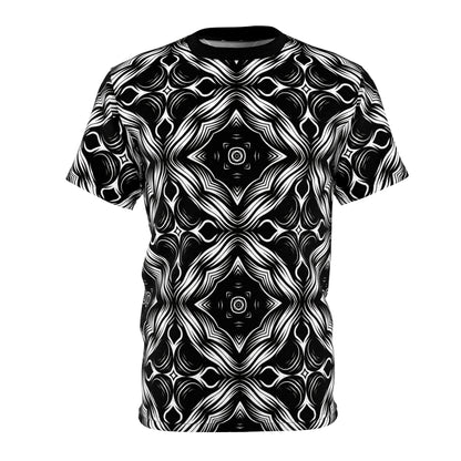 Men's Black & White Kaleidoscope Pattern All-Over Print Graphic Shirt