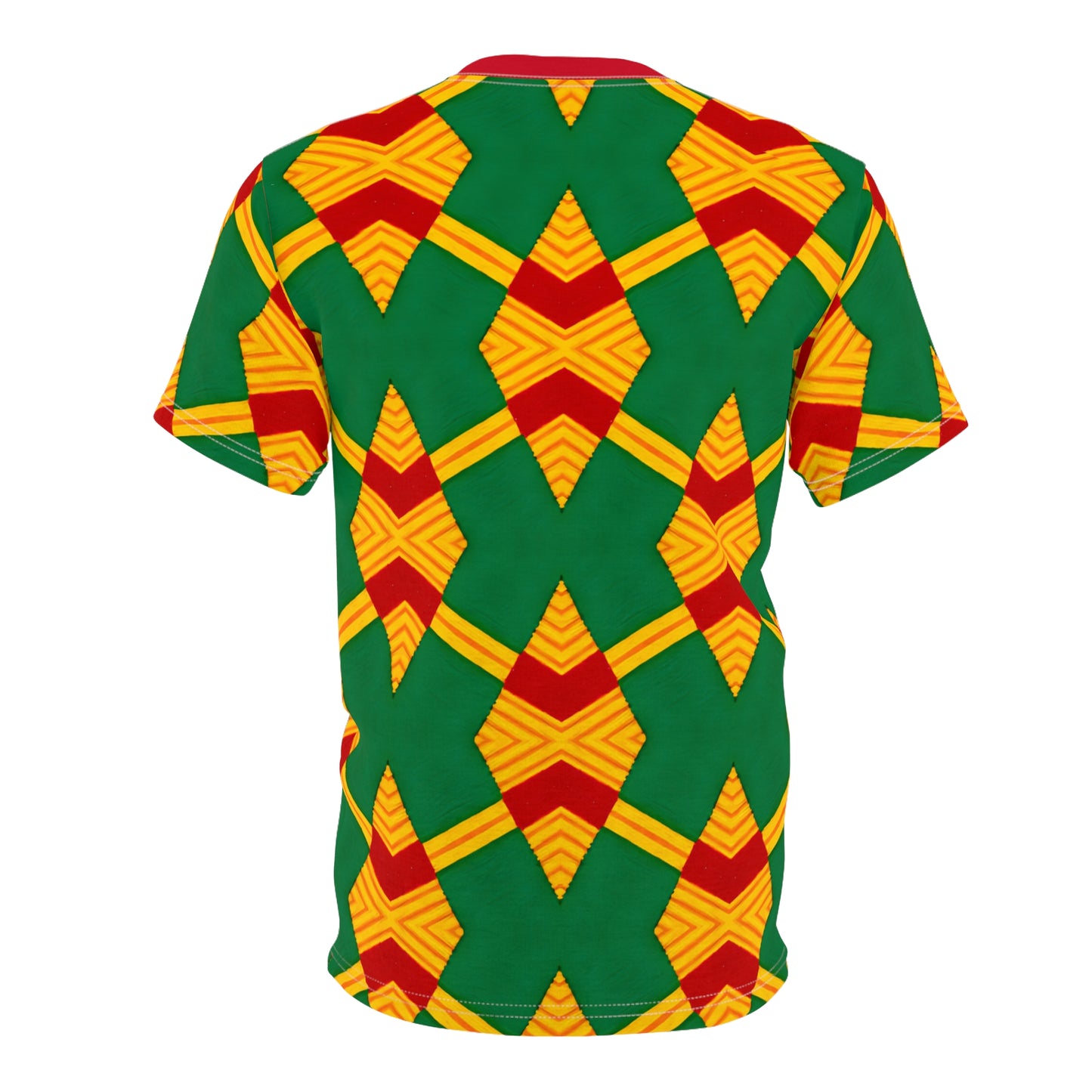 Women Bold Green, Red & Gold African Kente-Inspired Pattern  All-Over Print Tee
