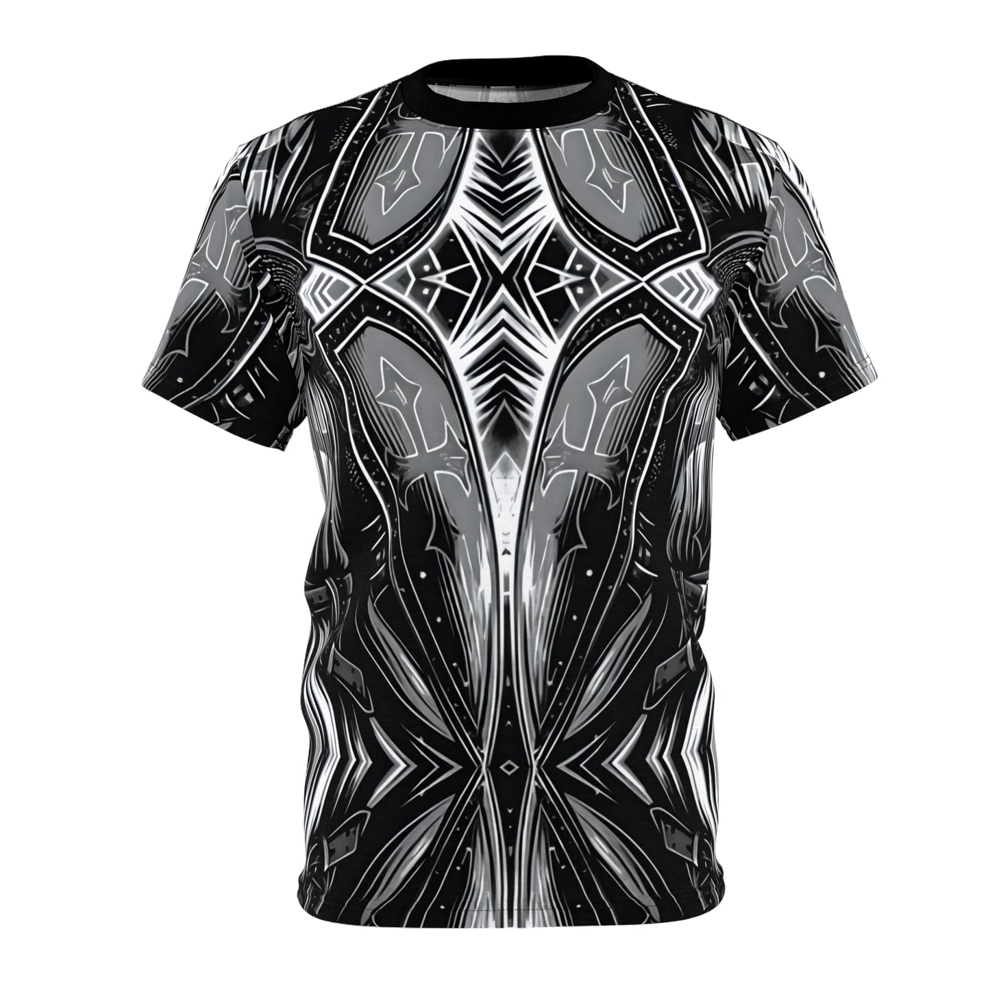 Women's Abstract Black & Silver Kaleidoscope Pattern All Over print Tee