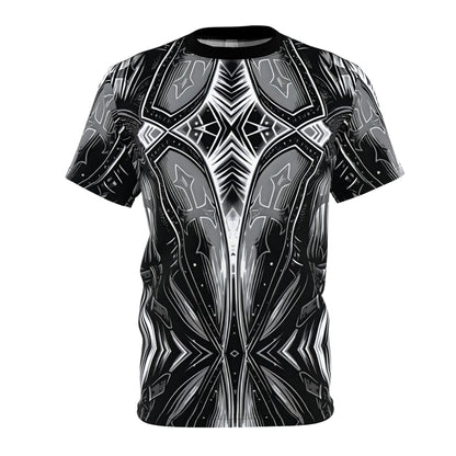 Women's Abstract Black & Silver Kaleidoscope Pattern All Over print Tee