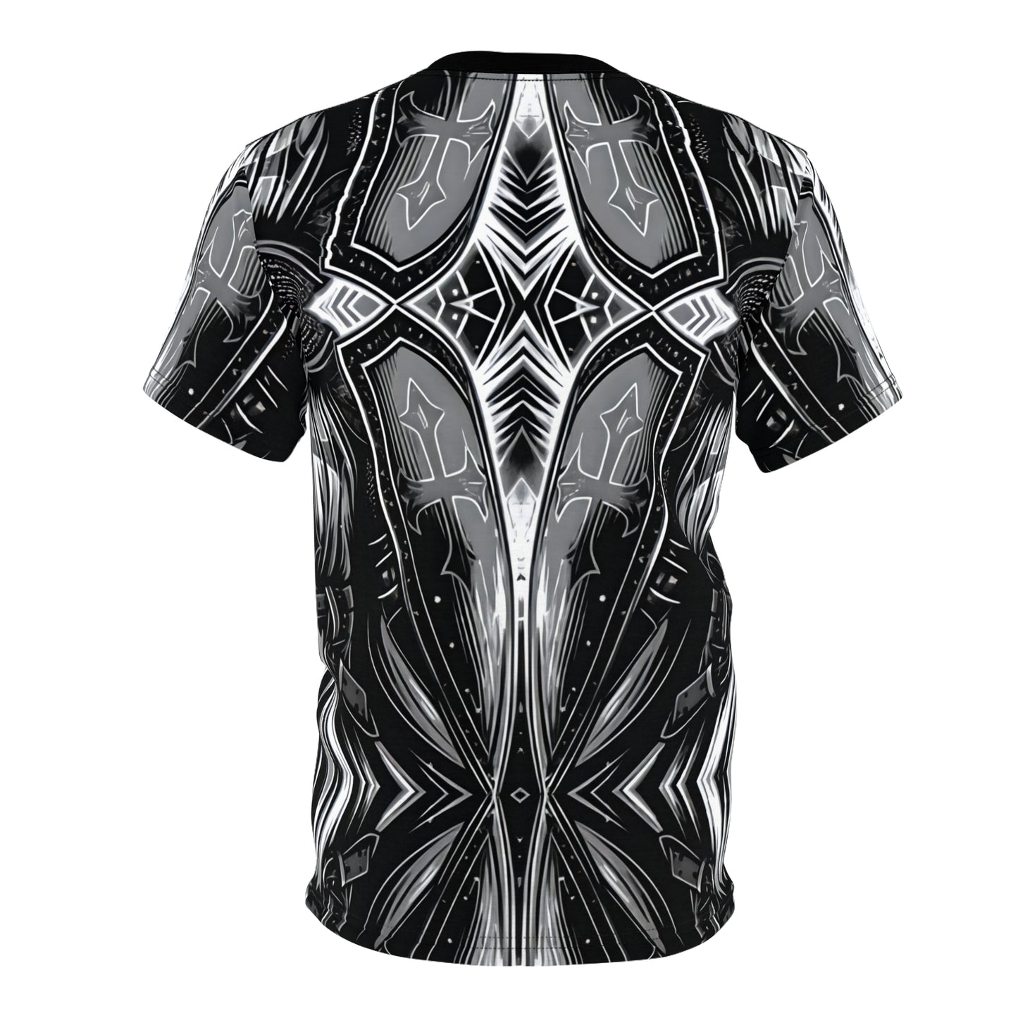 Women's Abstract Black & Silver Kaleidoscope Pattern All Over print Tee