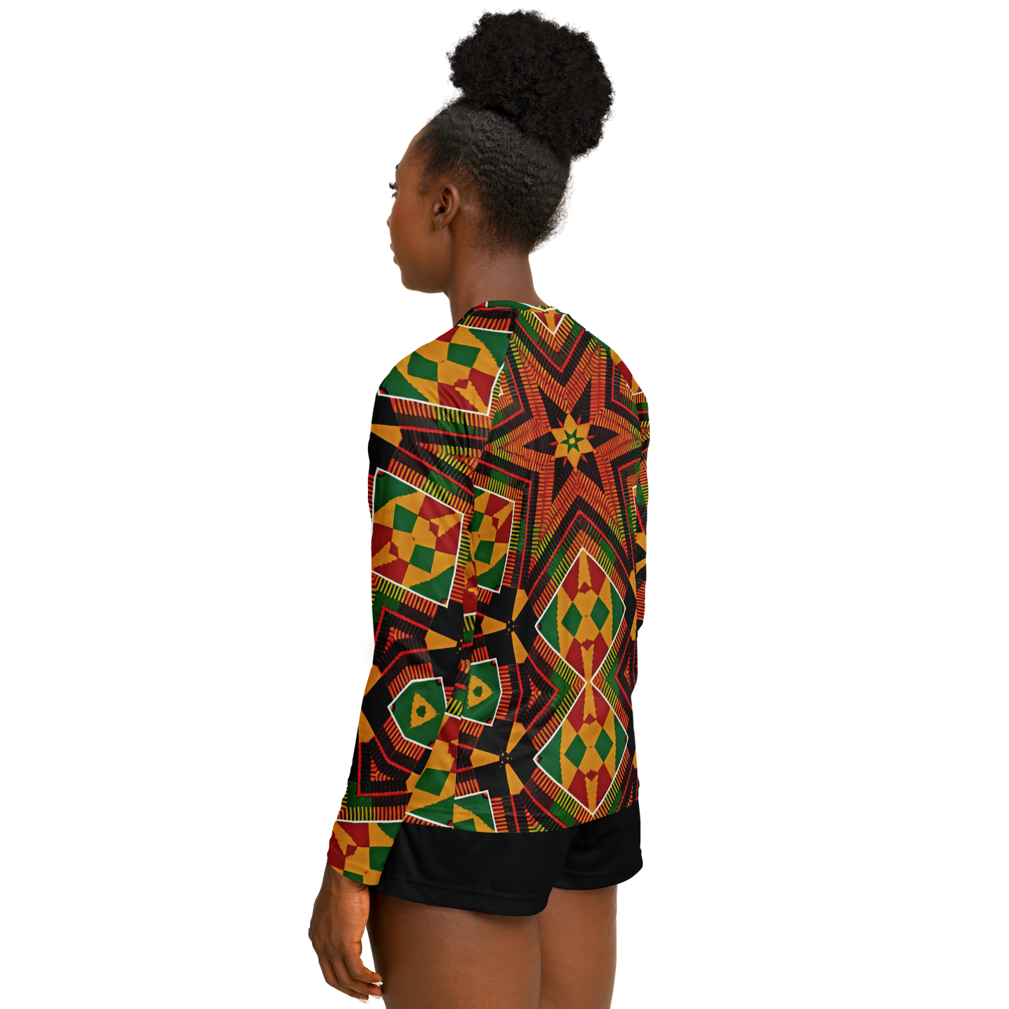 Women's African Kente Geometric Star Pattern All-Over Print Long Sleeve Performance Shirt