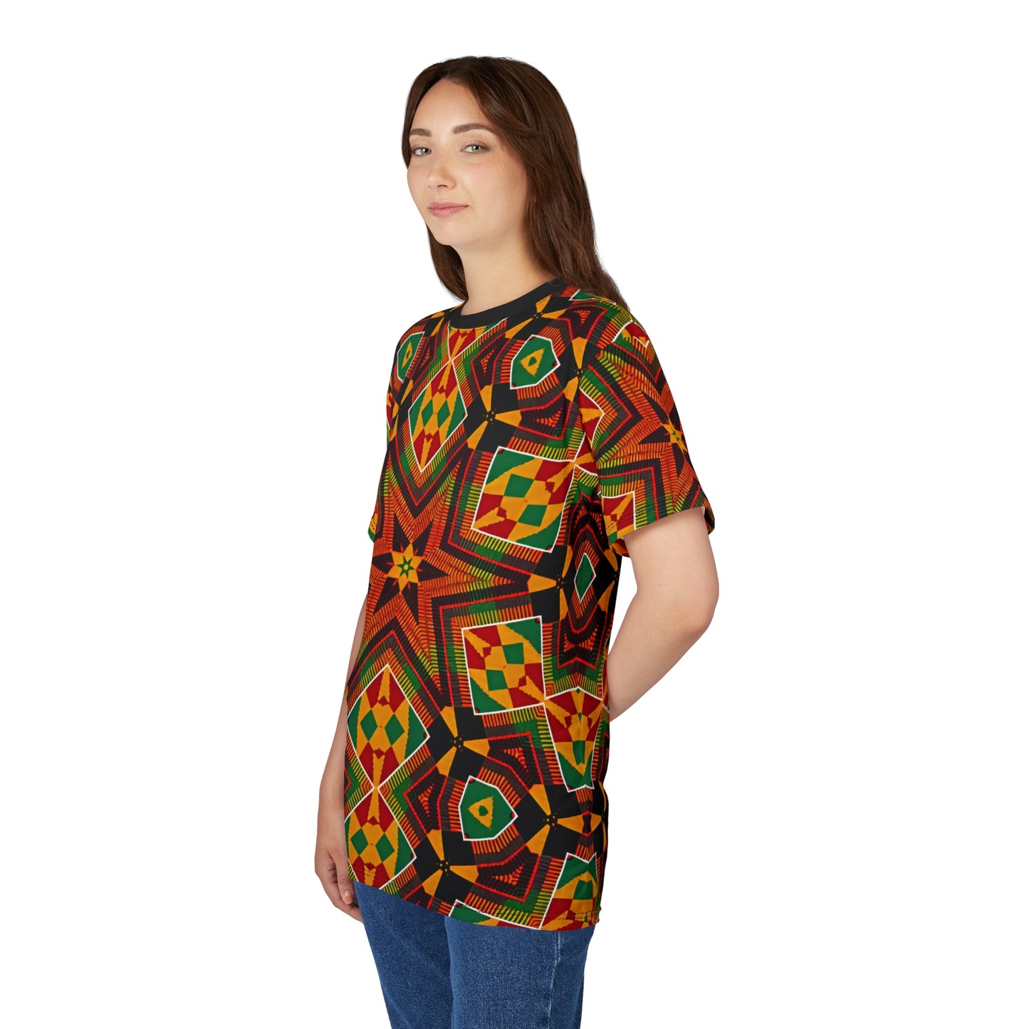 Women's African Kente Geometric Star Pattern All-Over Print Tee