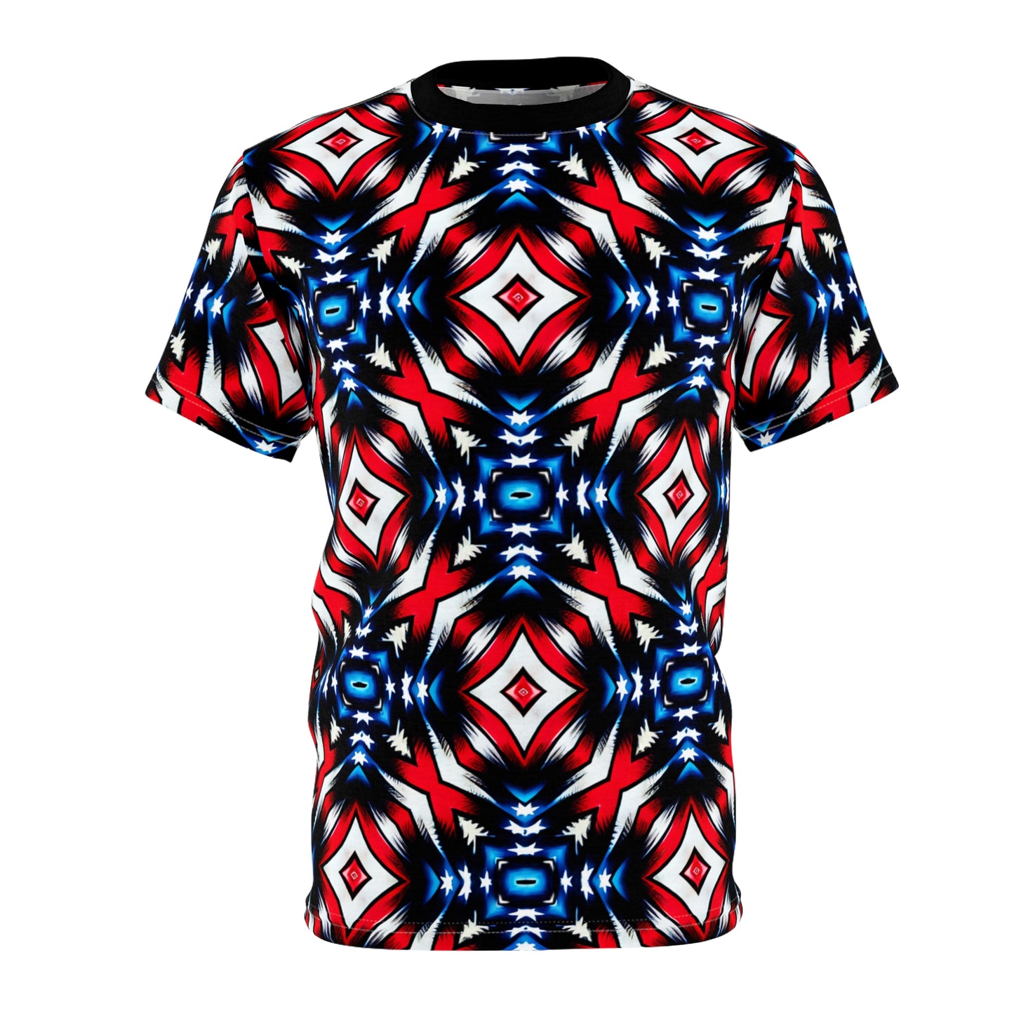 Women's Red White Blue Geometric Pattern All-Over Print Unisex Cut & Sew Tee