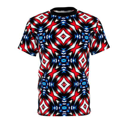 Women's Red White Blue Geometric Pattern All-Over Print Unisex Cut & Sew Tee