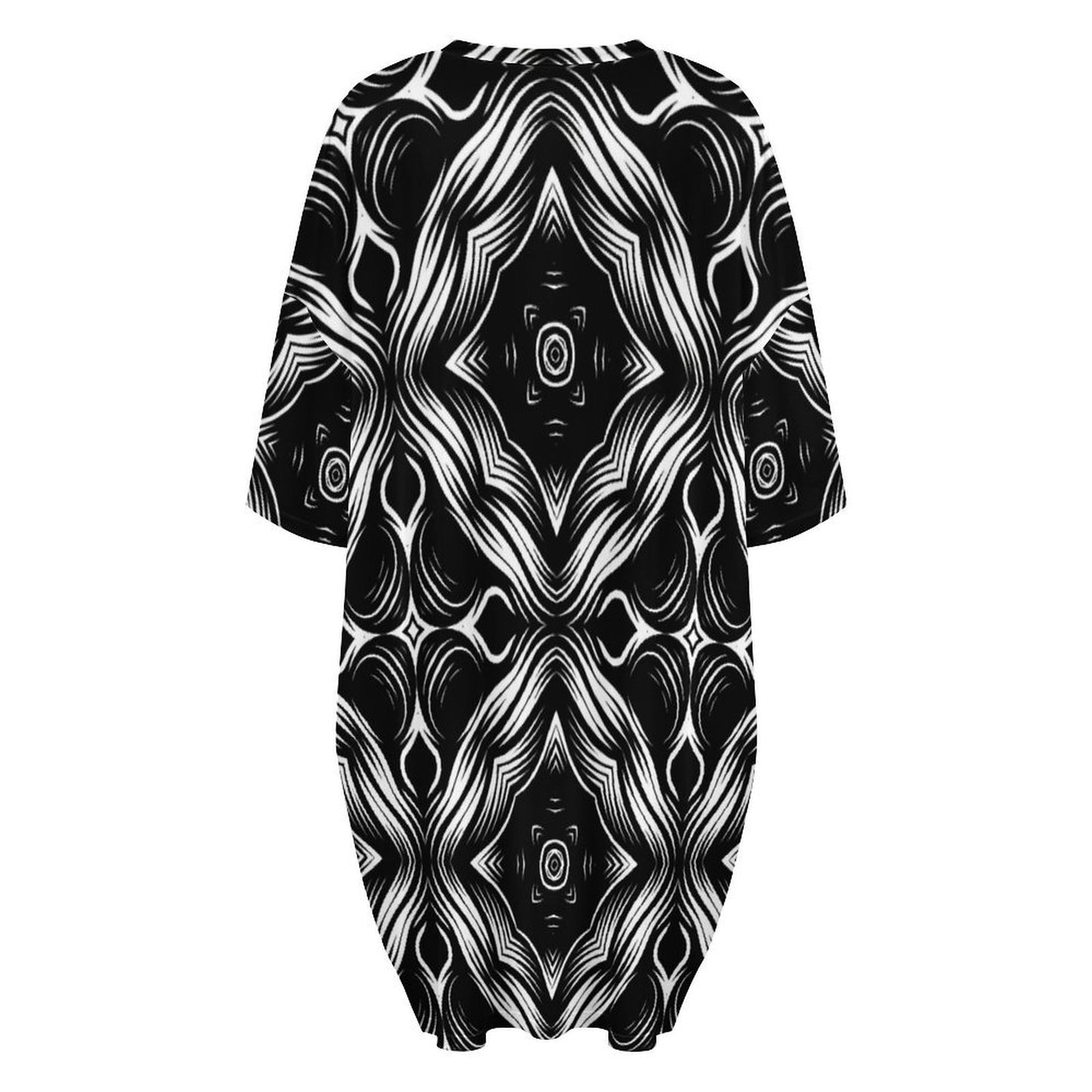 Women's Black & White Geometric Pattern All-Over Print Shirt  Oversized T- Shirt Loungewear