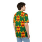 Men Bold Green, Red & Gold African Kente-Inspired Pattern  All-Over Print Tee