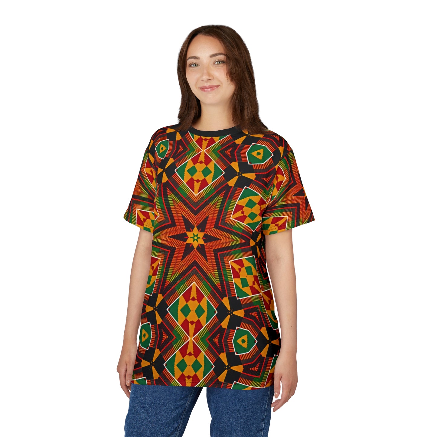 Women's African Kente Geometric Star Pattern All-Over Print Tee