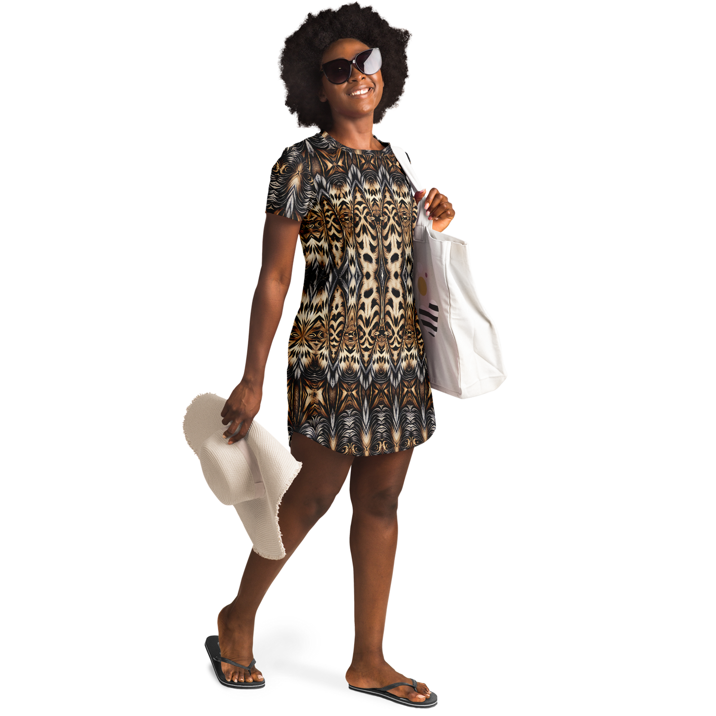 Women's Leopard Trendy Geometric Pattern All-Over Print T-Shirt Dress