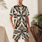 Men's Golden Baroque Pattern All-Over Print Zip-Up Polo Set
