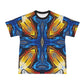 Men's Bold Blue & Gold Abstract Pattern All-Over Print All Over Print Ribbed Collar T-Shirt.