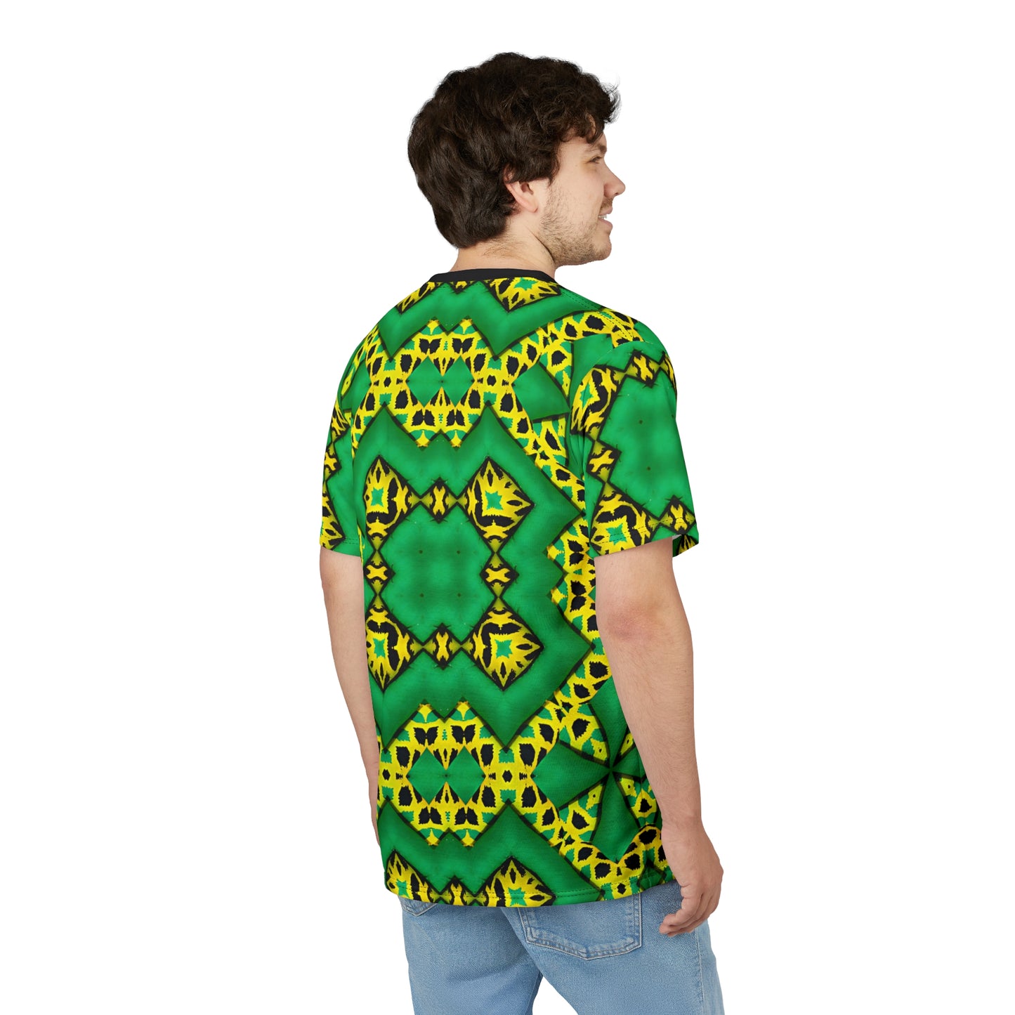 Men's Green & Yellow Kaleidoscope Pattern All-Over Print Shirt