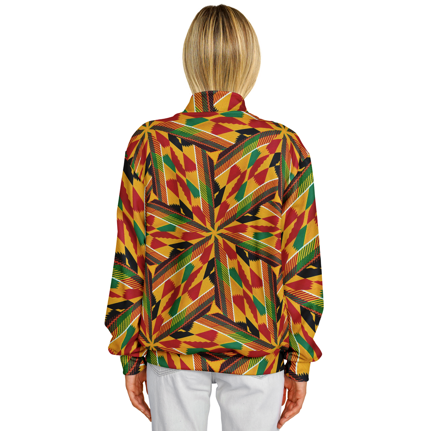 Women's Vibrant African Kente Geometric All-Over Print Baseball Jacket