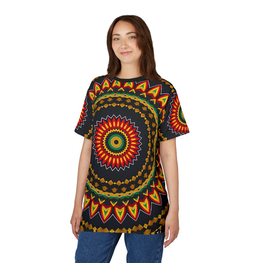 Women's Yellow Green Red Circular Pattern All-Over Print Tee