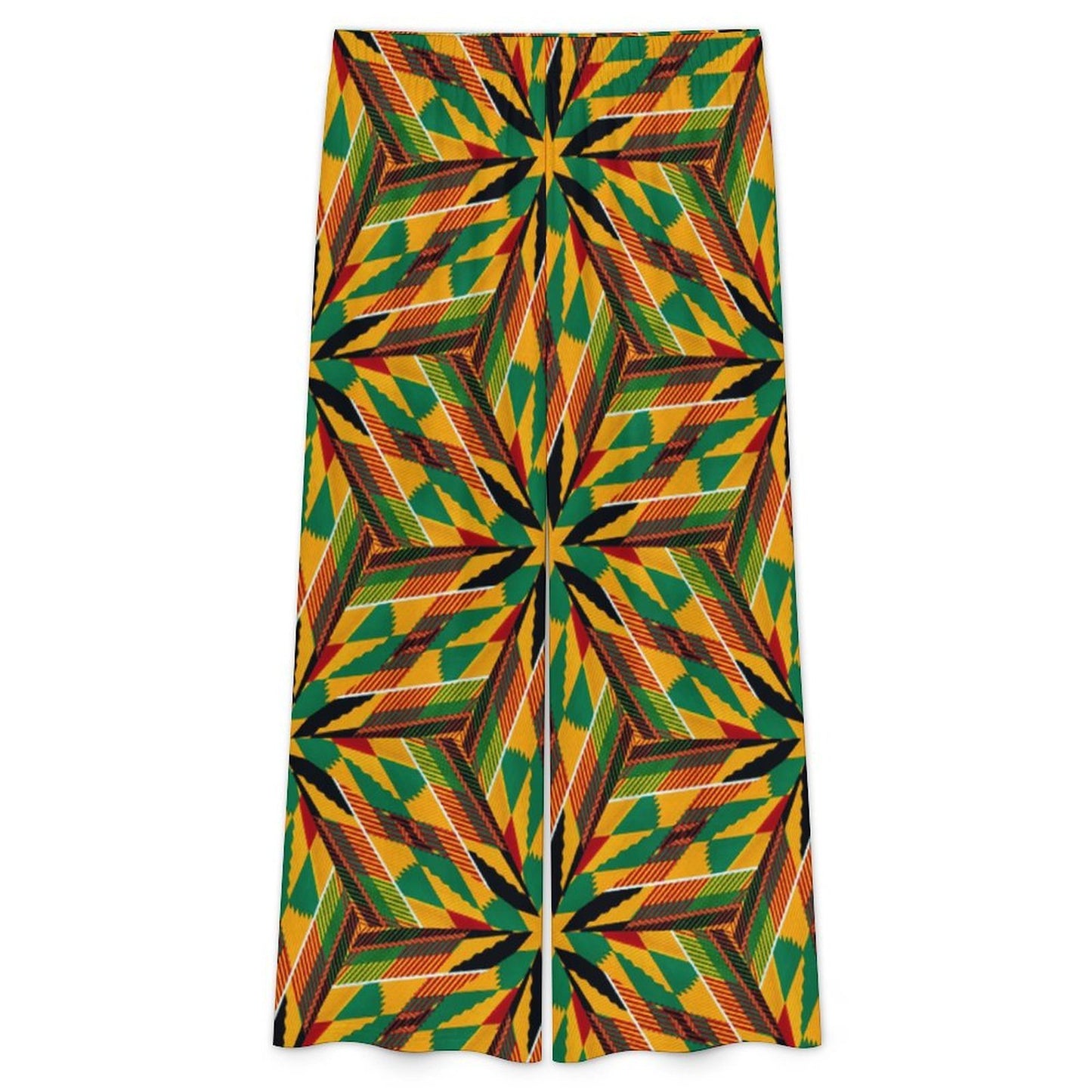 Women's Vibrant African Kente-Inspired Pattern All-Over Print Side-Tie Short Sleeve Top & Wide-Leg Pants Set