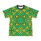 Men's Bold Green & Yellow Kaleidoscope Pattern All-Over Print Ribbed Collar T-Shirt