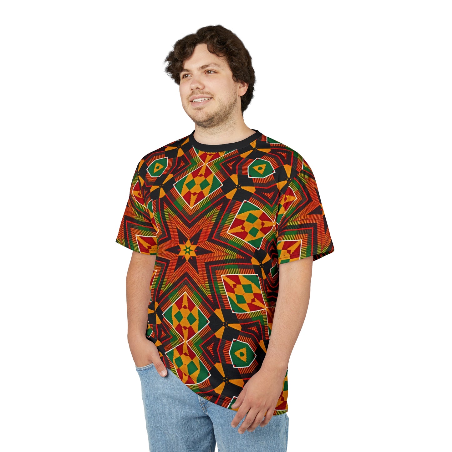 Men's African Kente Geometric Star Pattern All-Over Print Tee