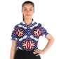 Women's White Blue & Red Patterned Polo Shirt Polo Shirt