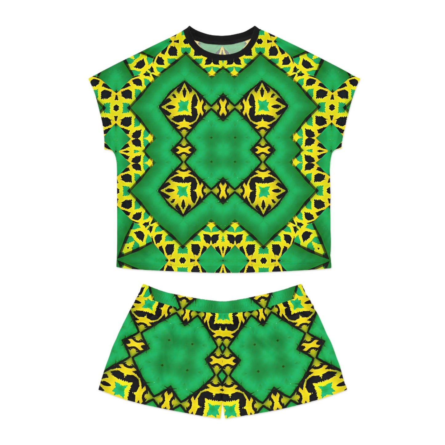 Women's Green & Yellow Kaleidoscope Short Pajama Set