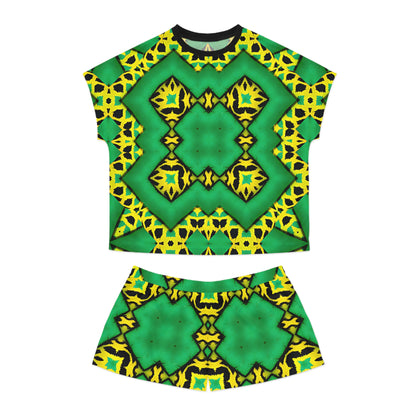 Women's Green & Yellow Kaleidoscope Short Pajama Set