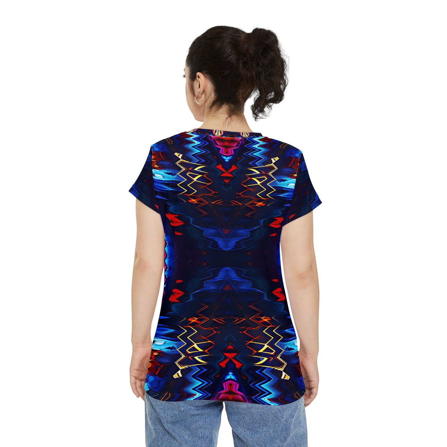Women's Kaleidoscope Neon Abstract All-Over Print Unisex Cut & Sew Tee