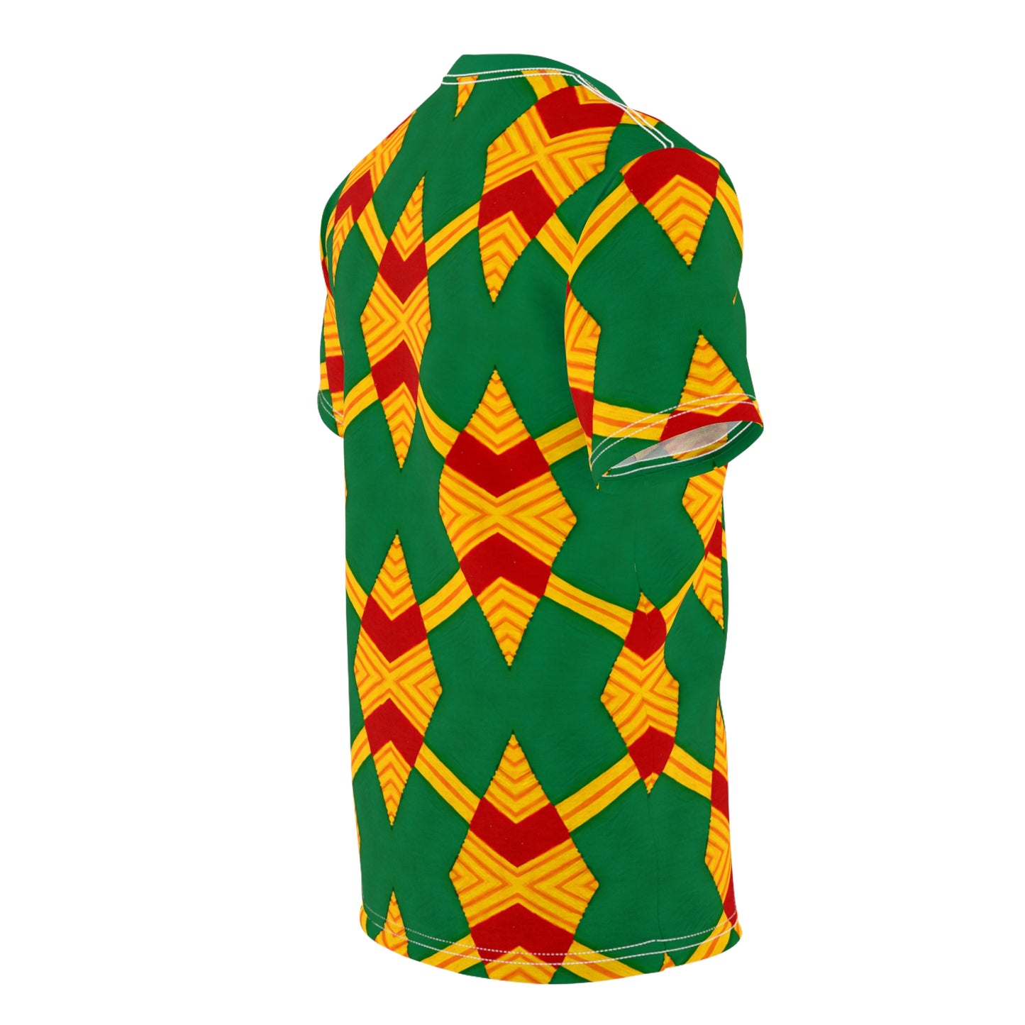 Women Bold Green, Red & Gold African Kente-Inspired Pattern  All-Over Print Tee