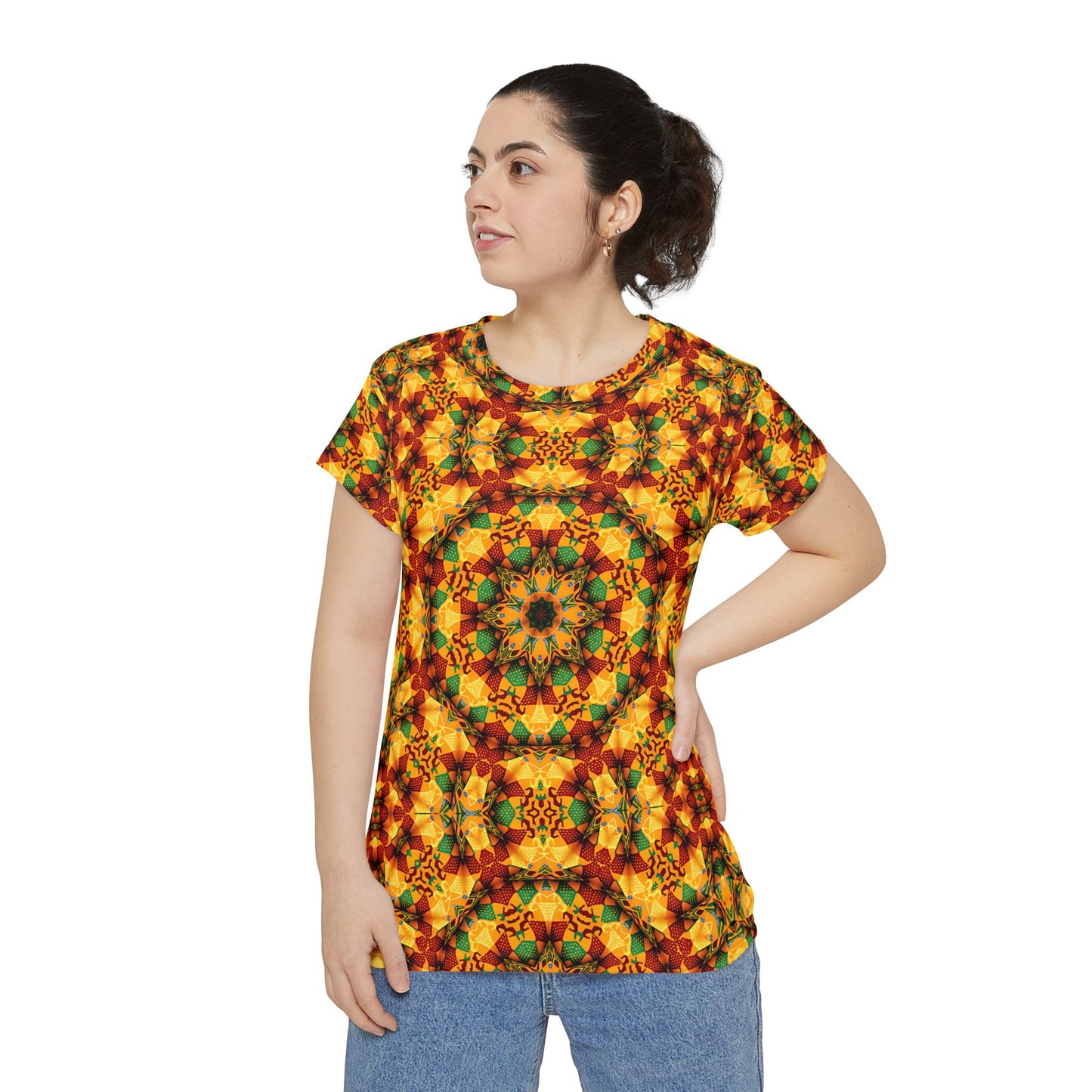 Women's Vibrant Geometric Short Sleeve All-Over Print Shirt