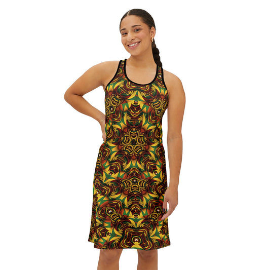 Women Vintage Earth Tone Racer back All-Over-Print Dress