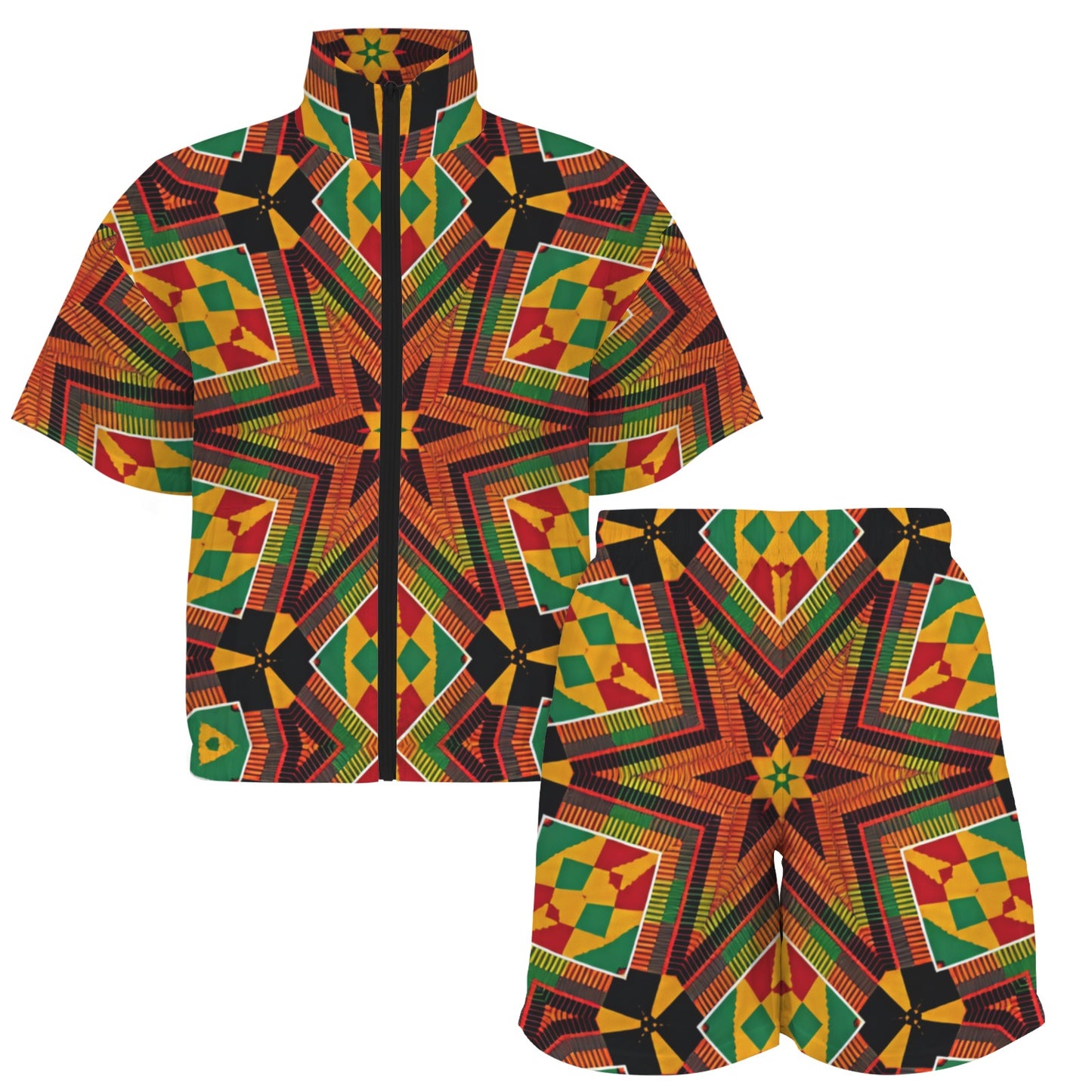 Women’s African Kente Geometric Star Pattern All-Over Print Windbreaker Short Set