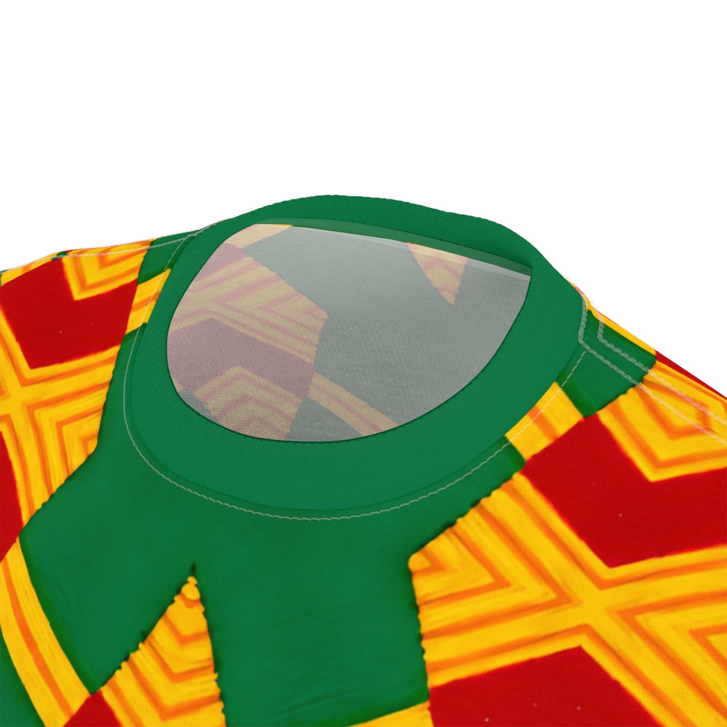 Women Bold Green, Red & Gold African Kente-Inspired Pattern  All-Over Print Tee