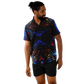 Men's Blue & Red Kaleidoscope Pattern All Over Print Spread Collar Short Sleeve Button-Down Shirt