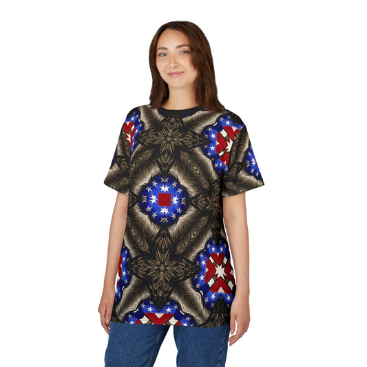 Women's Patriotic Kaleidoscope Pattern All-Over Print Unisex Cut & Sew Tee.