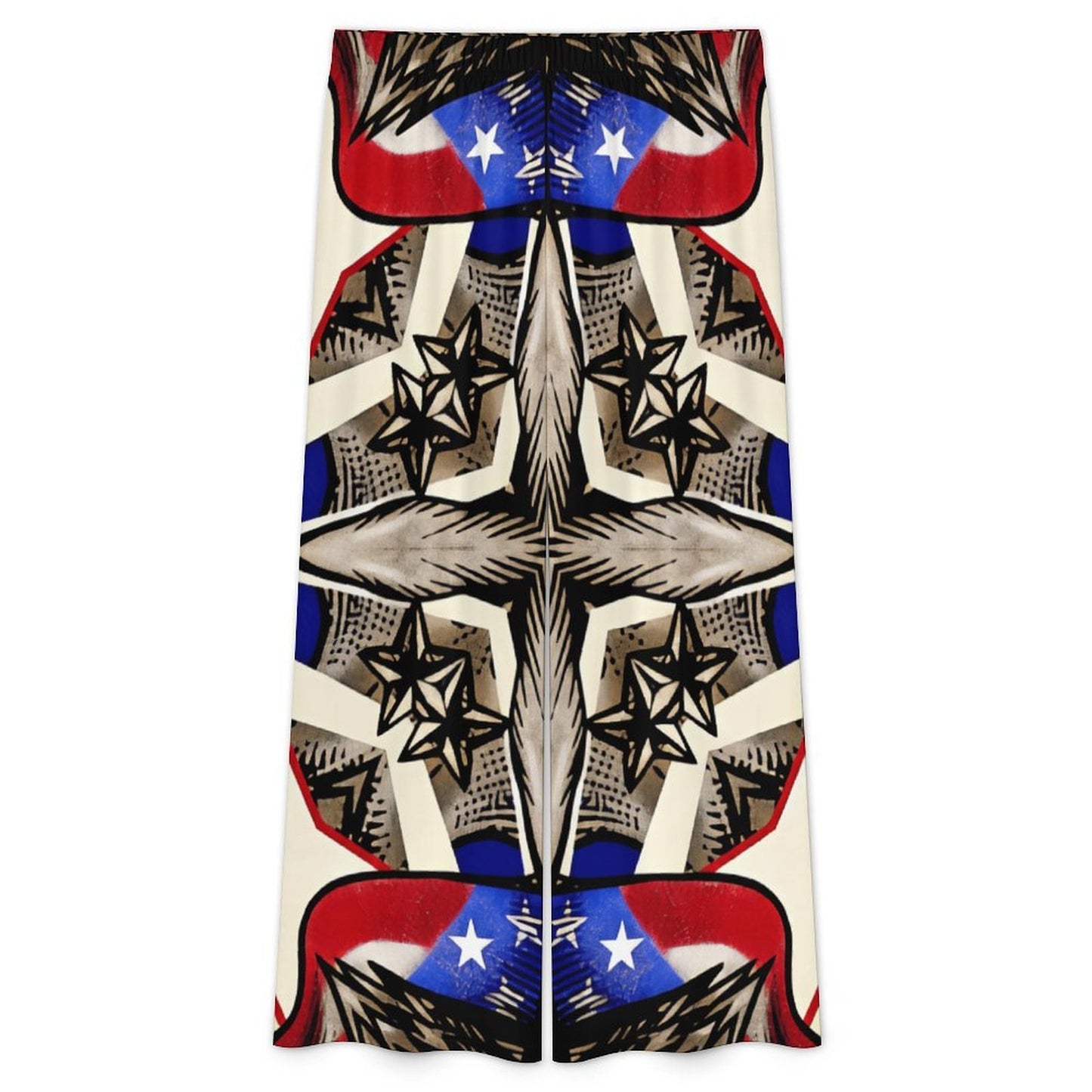 Women's Patriotic Stars & Cross Kaleidoscope Pattern All-Over Print Side-Tie Short Sleeve Top & Wide-Leg Pants Set