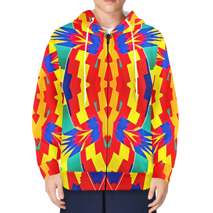 Men's Bold Rainbow Kente-Inspired Geometric Pattern All Over Print Fleece Full-Zip Hoodie