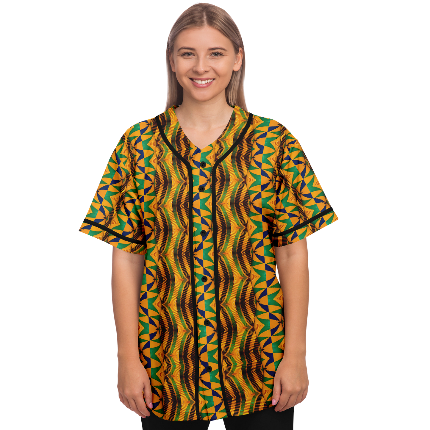 Women's African Kente Geometric Pattern All-Over Print Baseball Jersey