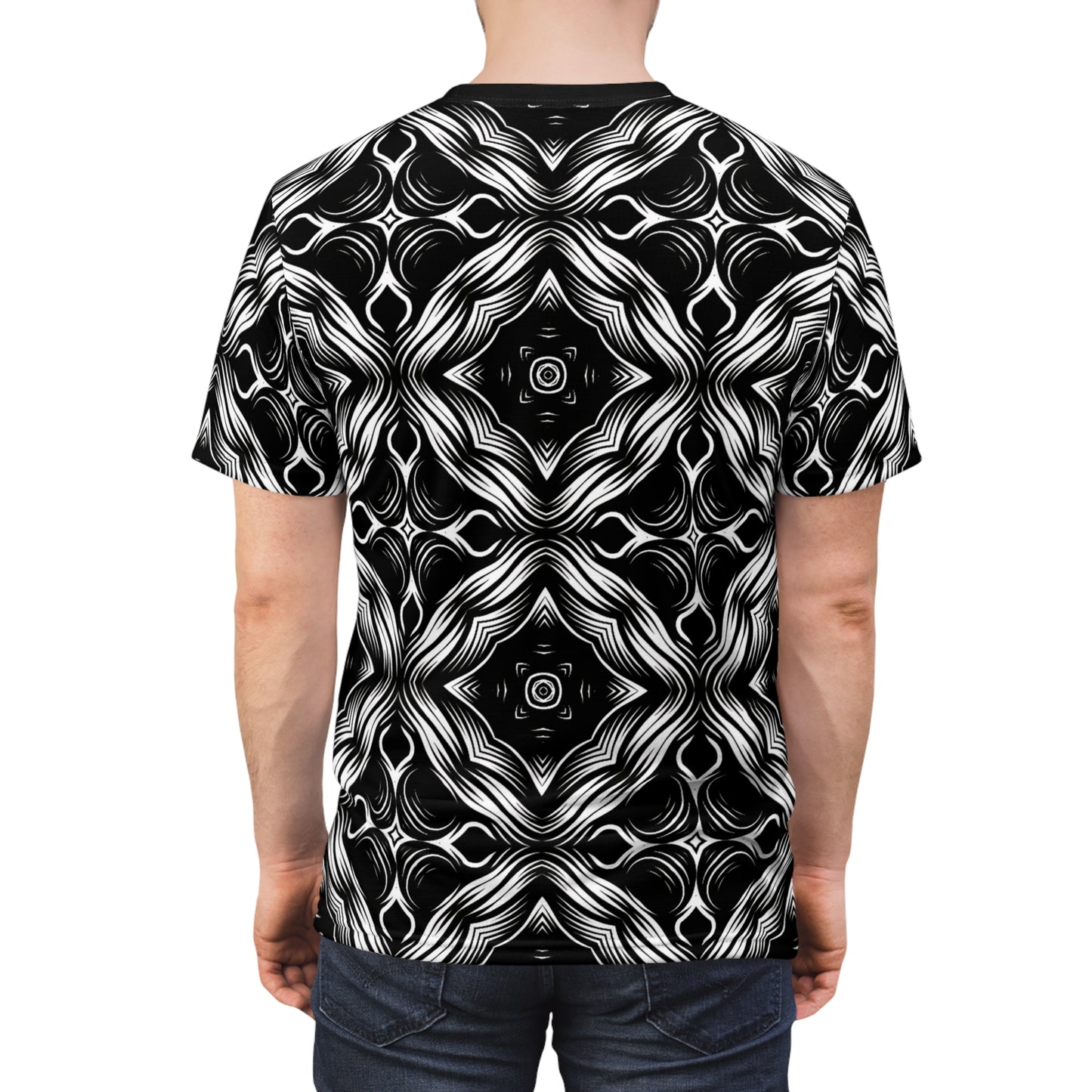 Men's Black & White Kaleidoscope Pattern All-Over Print Graphic Shirt