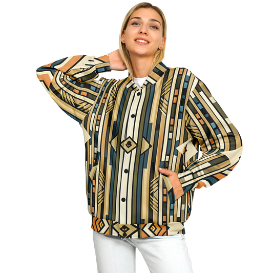 Women's Retro Geometric Tribal Pattern All-Over Print Baseball Jacket