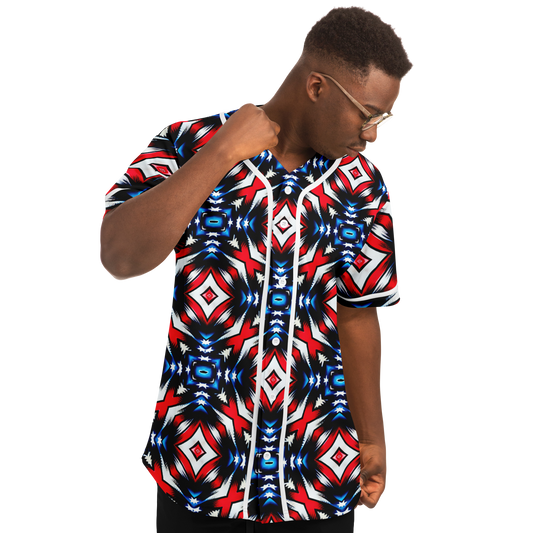 Men's Red White Blue Geometric Pattern All-Over Print Baseball Jersey