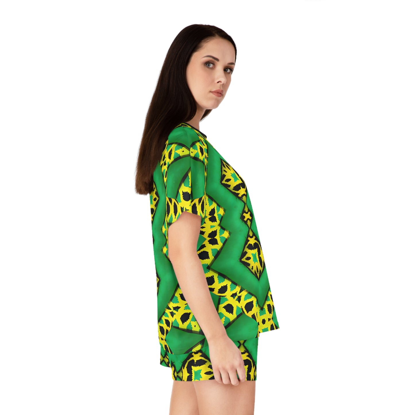 Women's Green & Yellow Kaleidoscope Short Pajama Set