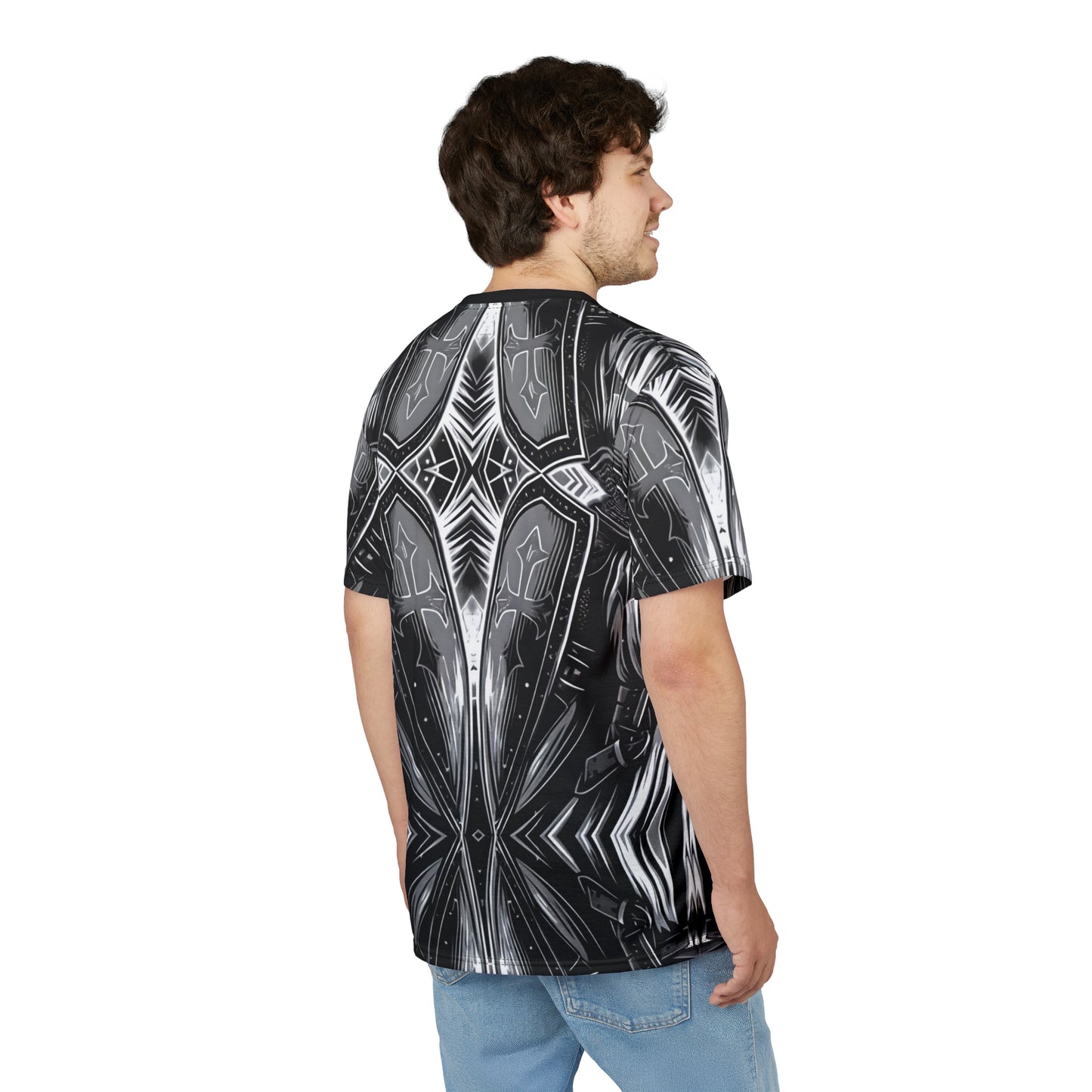 Men's Black & Silver Symmetry Pattern All-Over Print Tee