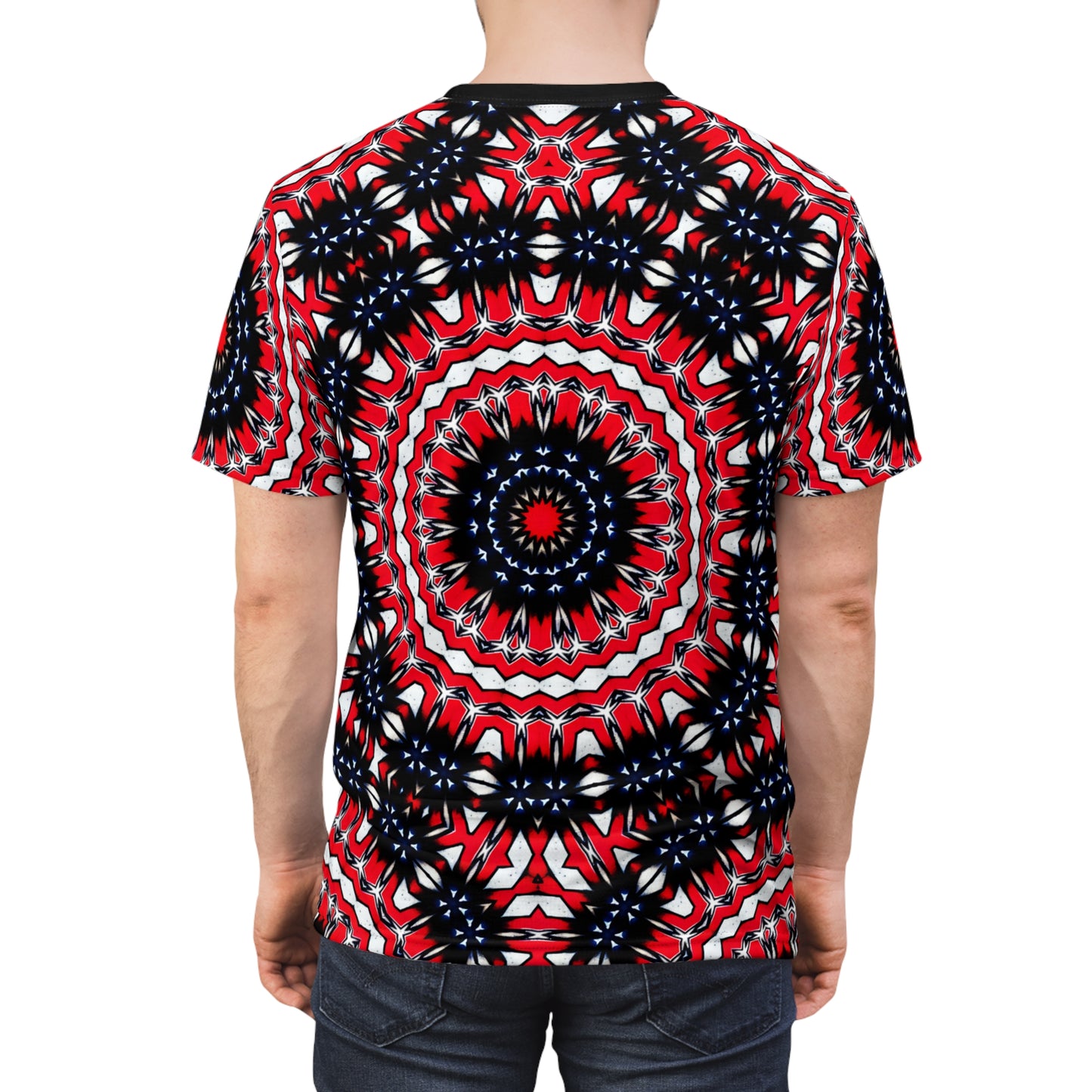 Men's Red, Black & White Psychedelic Pattern All-Over Print Shirt