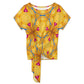 Women's Yellow & Cross Red Heart Pop Pattern All Over Print Side-Tie Short Sleeve Top & Wide-Leg Pants Set