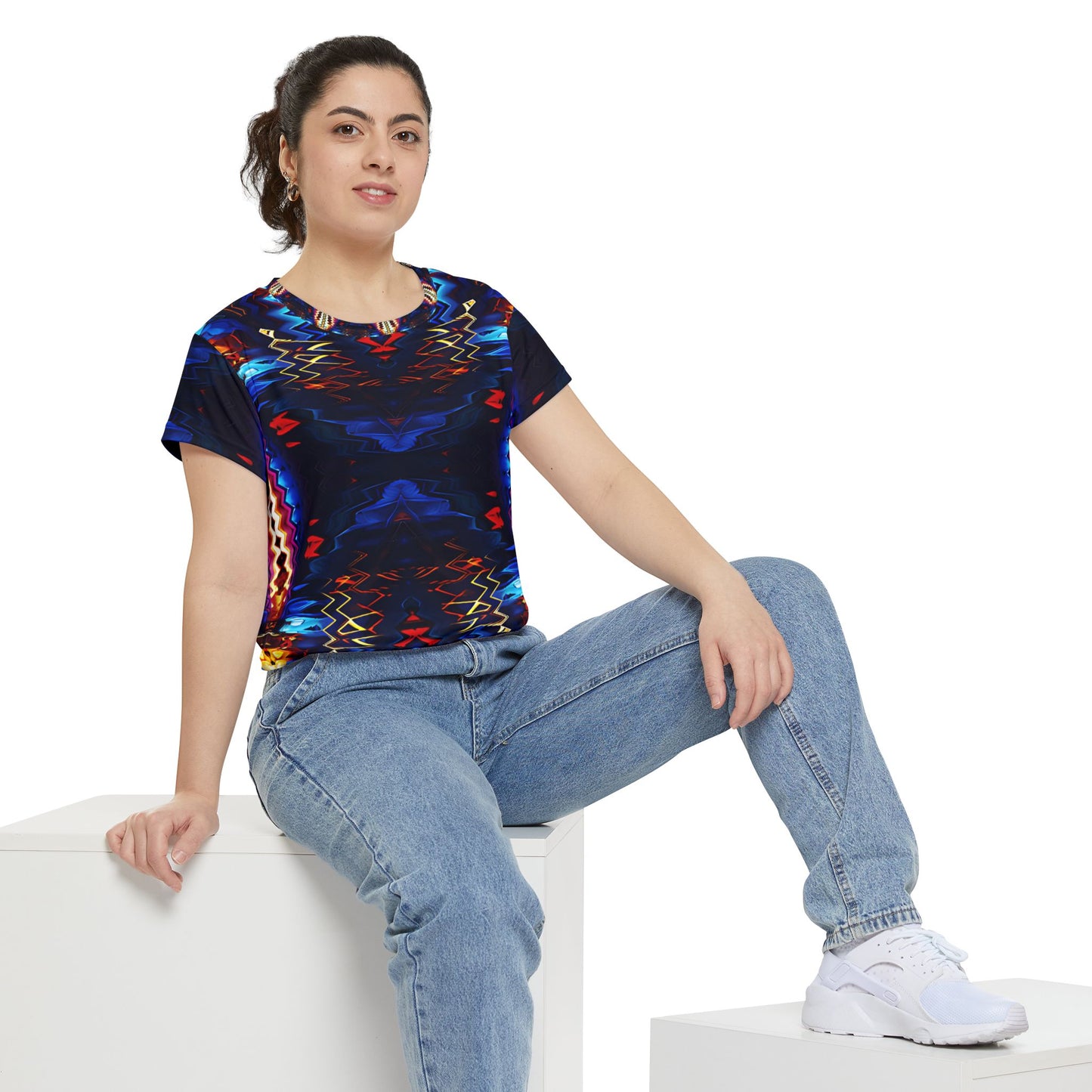 Women's Kaleidoscope Neon Abstract All-Over Print Unisex Cut & Sew Tee